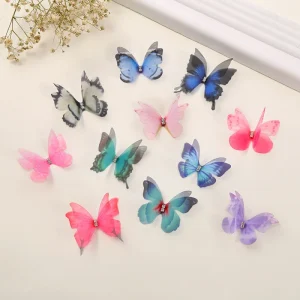 100Pcs 4.5Cm Tulle Butterfly With Rhinestone For DIY Making Clothing Party Christmas Festival Decor Handmade Craft Accessories