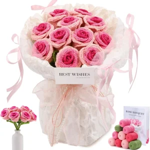 Flower Bouquet Crochet Kit for Beginners Crochet Starter Kit with Step-by-Step Video Knitting Needles Hook Yarn for Adults DIY