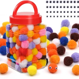 400pcs - 300pcs 1 Inch Pom Poms with 100pcs Wiggle Eyes (5/6/7/8 mm) Assorted Colors Pom Poms for Crafts Puff Balls Pompoms